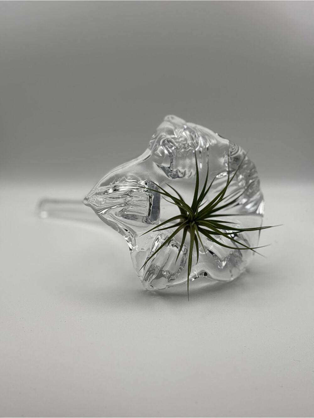 Vintage Hand-Blown Glass Trumpet Flower Bud Vase, Horizontal Single Stem Vase